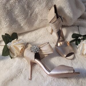 Jewel Badgley Mischka Satin Heels with Rhinestone Detail